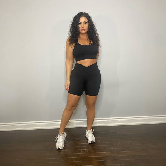 Cross over waistband biker shorts